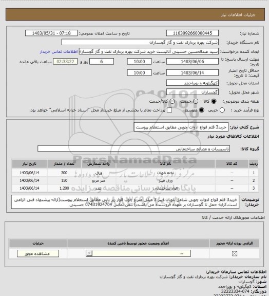 استعلام خرید3 قلم انواع ادوات چوبی مطابق استعلام پیوست