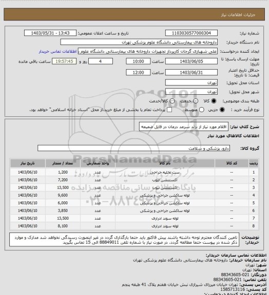 استعلام اقلام مورد نیاز از برند سرمد درمان
در فایل ضمیمه