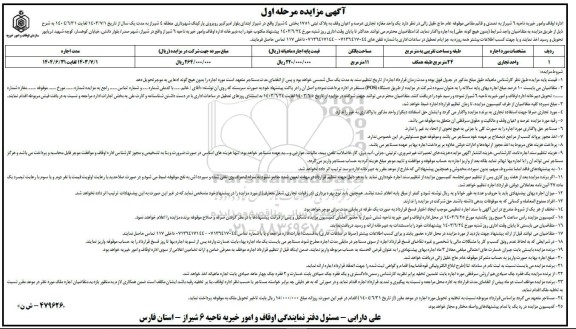 مزایده اجاره یک واحد مغازه تجاری عرصه و اعیان وقف به پلاک ثبتی 1751