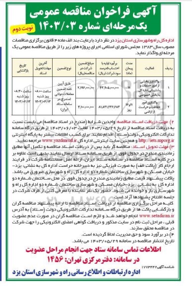 فراخوان مناقصه واگذاری بخشی از امور خدمات و پشتیبانی اداره کل به بخش خصوصی ... نوبت دوم 