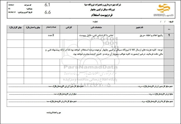 استعلام پکیج اعلام و اطفاء حریق