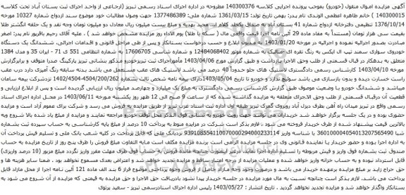 آگهی مزایده ششدانگ یک دستگاه خودروی سواری سمند تیپ ال ایکس