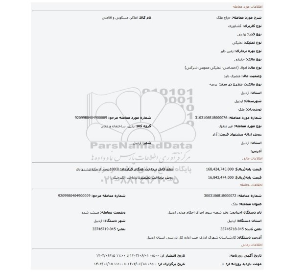 مزایده، ملک