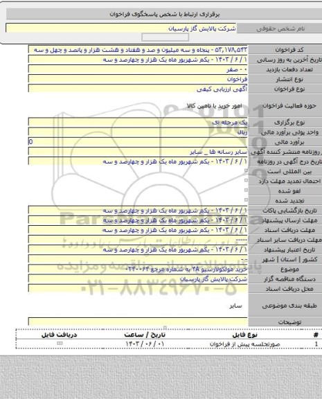 مناقصه, خرید مولکولارسیو ۴A به شماره مرجع ۰۲۴۰۰۶۴