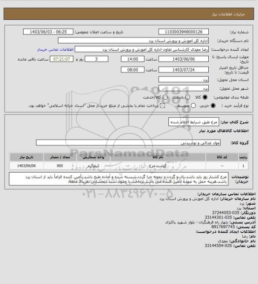 استعلام مرغ طبق شرایط اعلام شده
