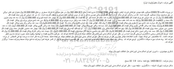 مزایده فروش 1- دو عدد موتور فن پژو سمند و...