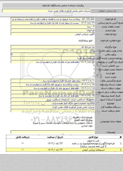 مناقصه, واگذاری عملیات امور جاری انبار نفت سراب