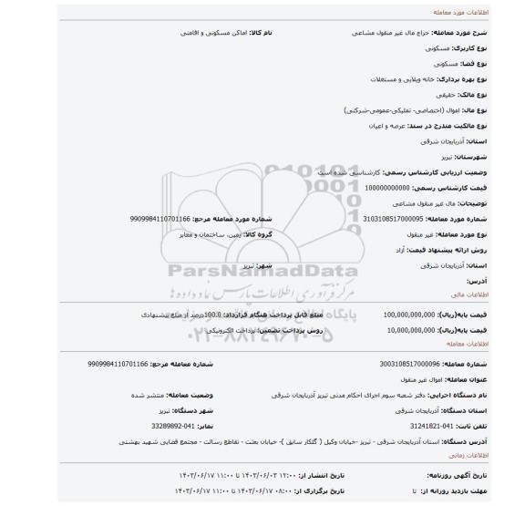 مزایده، مال غیر منقول مشاعی