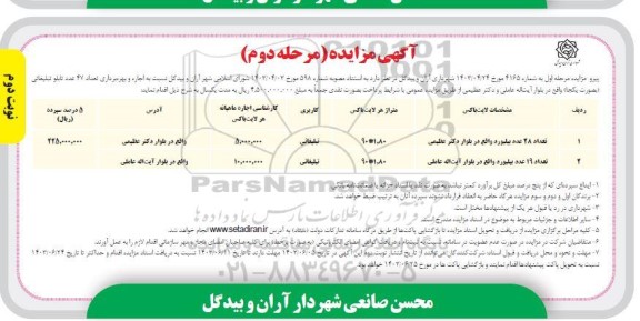 مزایده اجاره و بهره برداری تعداد 47 عدد تابلو تبلیغاتی - مرحله دوم نوبت اول - نوبت دوم
