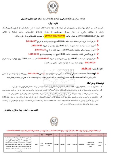 مزایده سراسری املاک تملیکی و مازاد بر نیاز