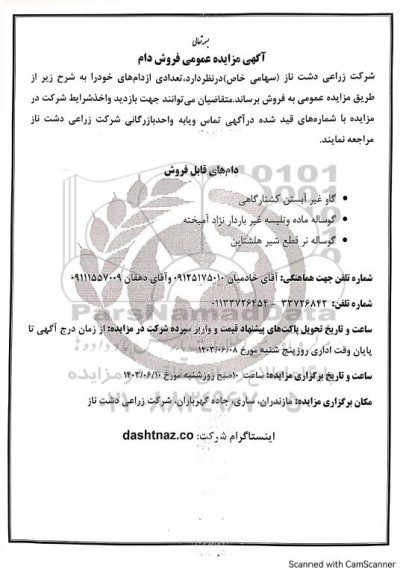 مزایده عمومی فروش دام 