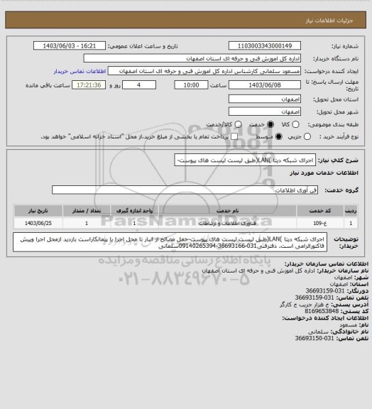 استعلام اجرای شبکه دیتا )LAN(طبق لیست لیست های پیوست-