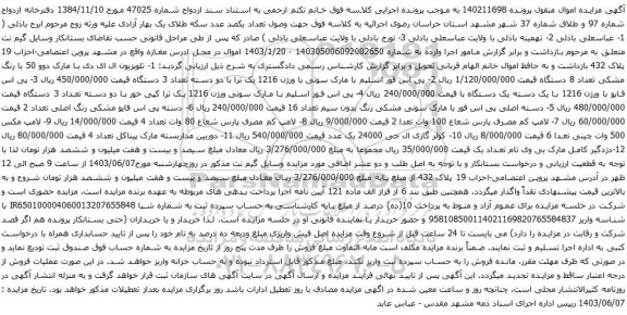 آگهی مزایده تلویزیون ال ای دی با مارک دوو 50 و غیره ...