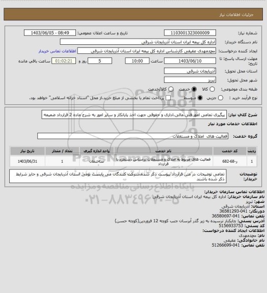 استعلام پیگیری تمامی امور فنی،مالی،اداری و حقوقی جهت اخذ پایانکار و سایر امور به شرح ماده 2 قرارداد ضمیمه