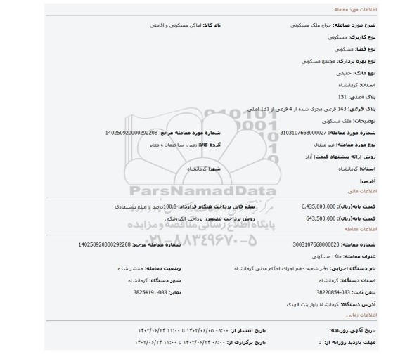 مزایده، ملک مسکونی