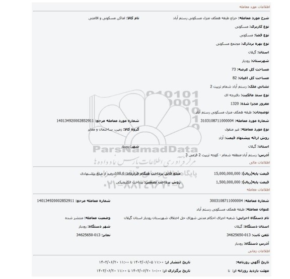 مزایده، طبقه همکف منزل مسکونی رستم آباد