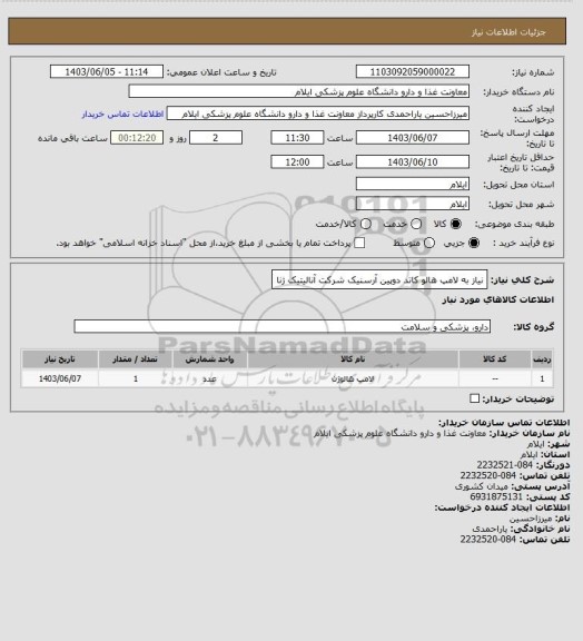 استعلام نیاز به لامپ هالو کاتد دوپین آرسنیک شرکت آنالیتیک ژنا