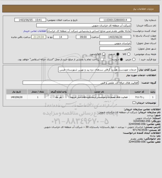 استعلام خدمات مهندسی هیدرو گرافی سدهای دره بید و نهرین شهرستان طبس