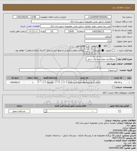 استعلام جدولگذاری معابر روستای شانق