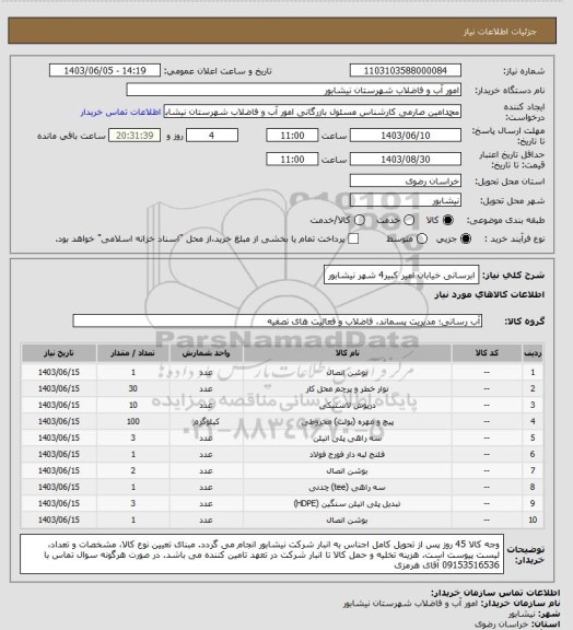 استعلام ابرسانی خیابان امیر کبیر4 شهر نیشابور
