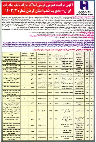 مزایده عمومی فروش املاک مازاد