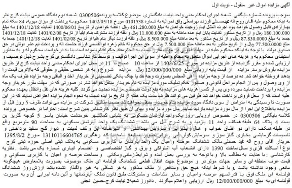مزایده فروش ششدانگ یک واحد آپارتمان مسکونی به مساحت 90 مترمربع