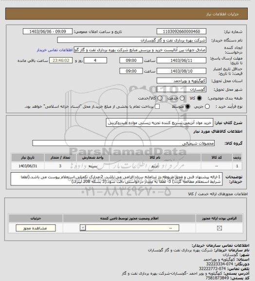 استعلام خرید مواد آنزیمی تسریع کننده تجزیه زیستی مواده هیدروکربنی