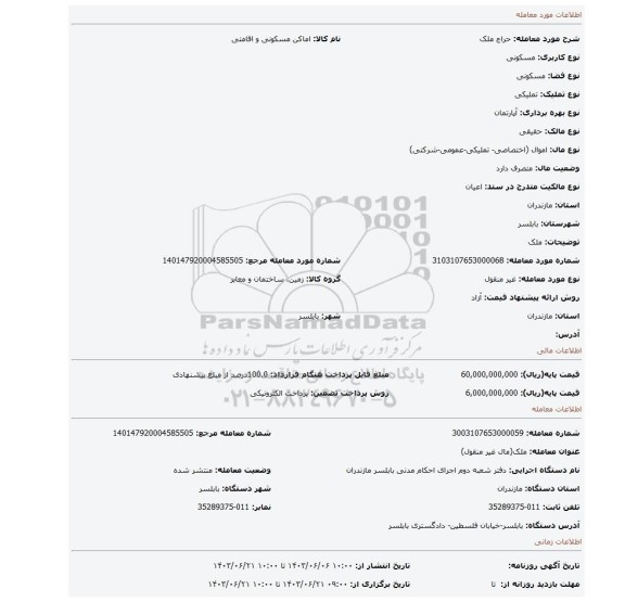 مزایده، ملک