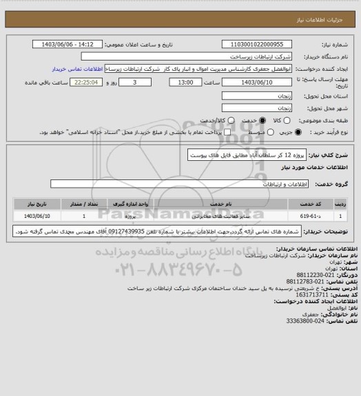 استعلام پروژه 12 کر سلطان آباد مطابق فایل های پیوست