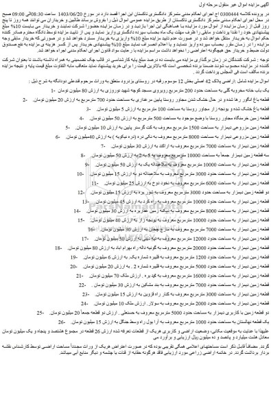مزایده فروش یک باب خانه مخروبه گلی به مساحت حدود 200 مترمربع