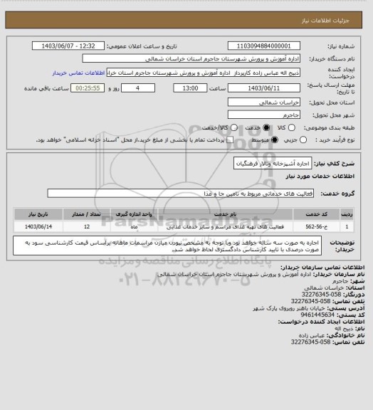 استعلام اجاره آشپزخانه وتالار فرهنگیان