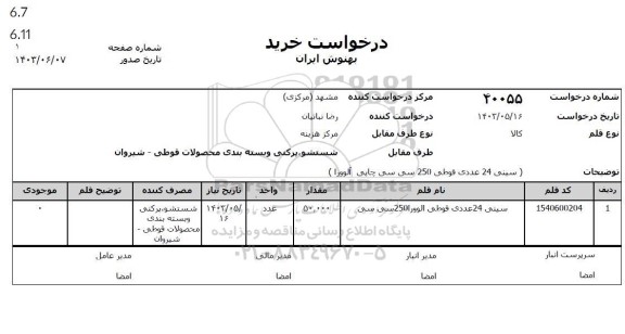 استعلام سینی 24 عددی قوطی الوورا 250 سی سی 