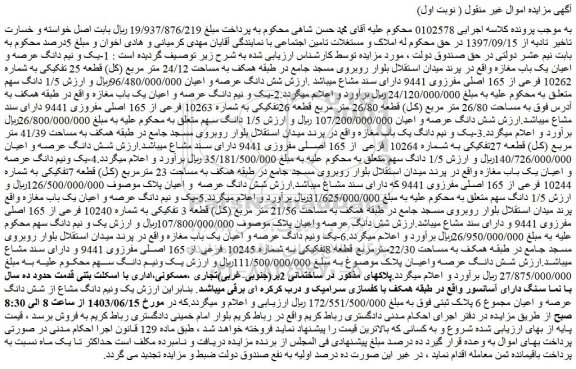 مزایده فروش یک و نیم دانگ عرصه و اعیان یک باب مغازه