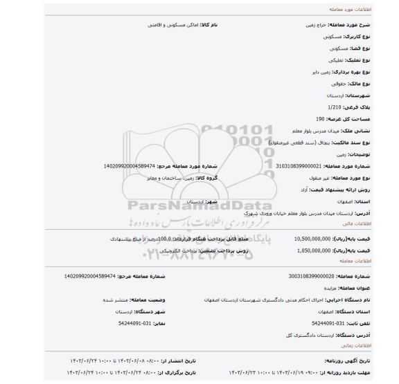 مزایده، زمین