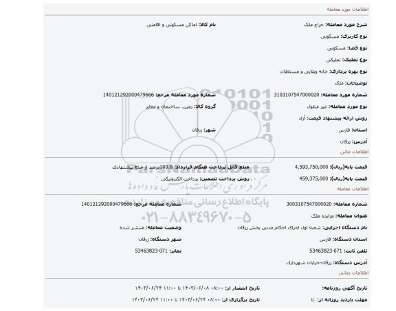 مزایده، ملک