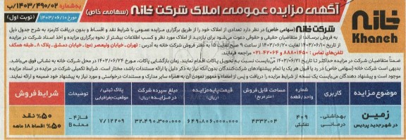 مزایده عمومی فروش تعدادی از املاک