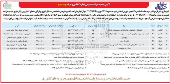مزایده اجاره کانکس و غرفه تجدید نوبت دوم 