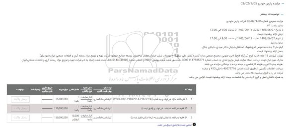 مزایده 6 فقره اقلام مازاد غیر تولیدی به شماره...