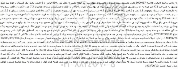 آگهی مزایده مقدار دویست سیر مشاع از دویست و چهل سیر یک قطعه زمین به پلاک ثبتی 850 فرعی از 6 اصلی بخش یک