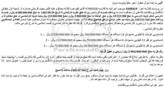 مزایده فروش لباسشویی اتومات 8 کیلویی ناسیونال 14 دستگاه