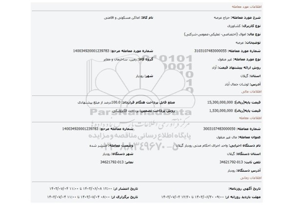 مزایده، عرصه