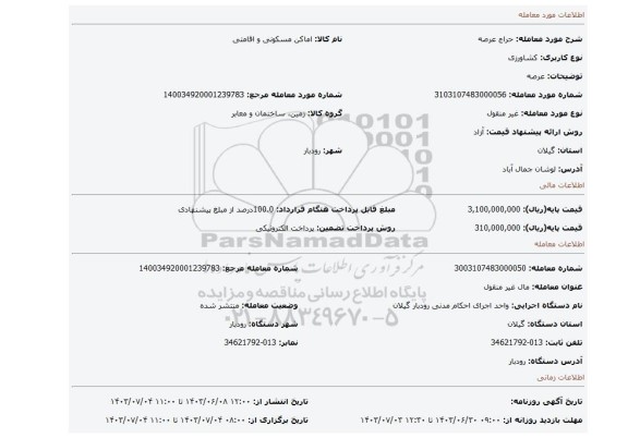 مزایده، عرصه
