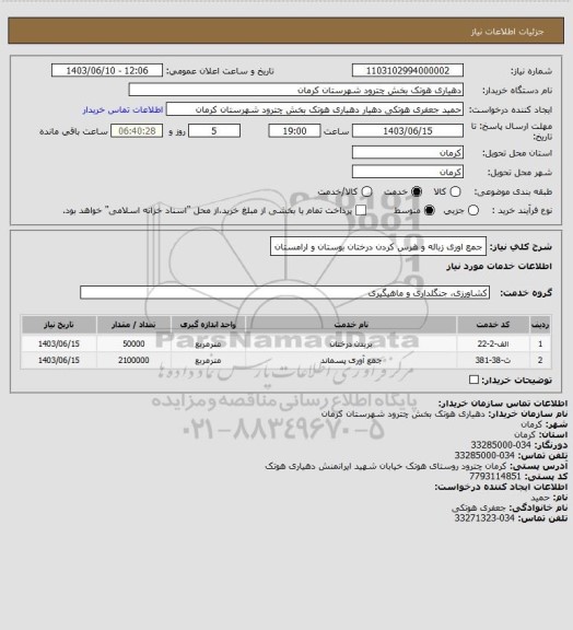 استعلام جمع اوری زباله و هرس کردن درختان بوستان و ارامستان