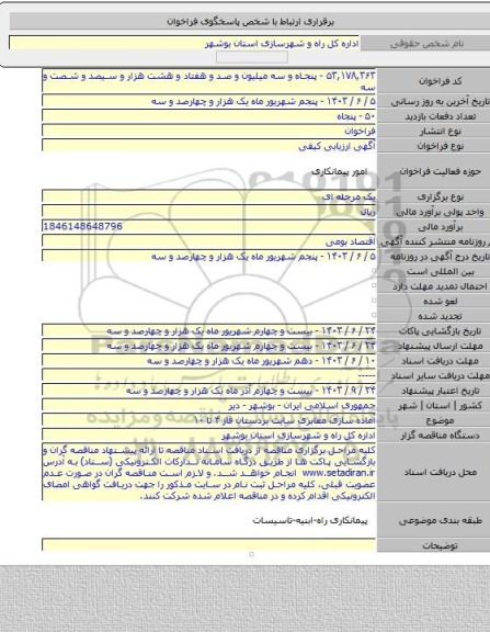 مناقصه, آماده سازی معابری سایت بردستان فاز ۴ تا ۱۰