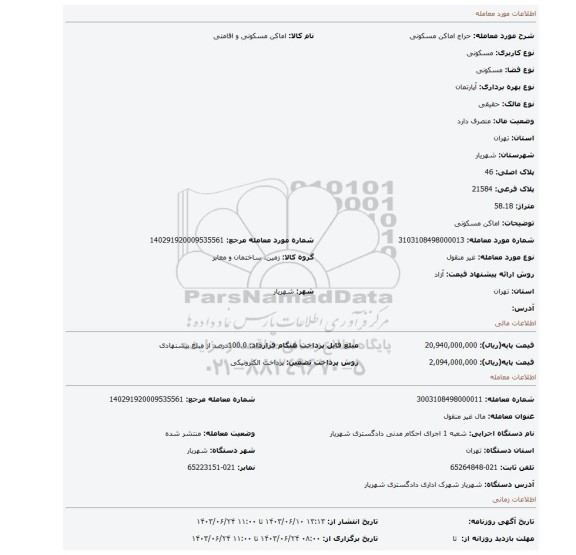 مزایده، اماکن مسکونی