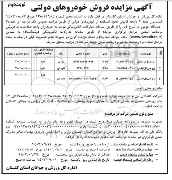 مزایده فروش خودروهای دولتی نوبت دوم 