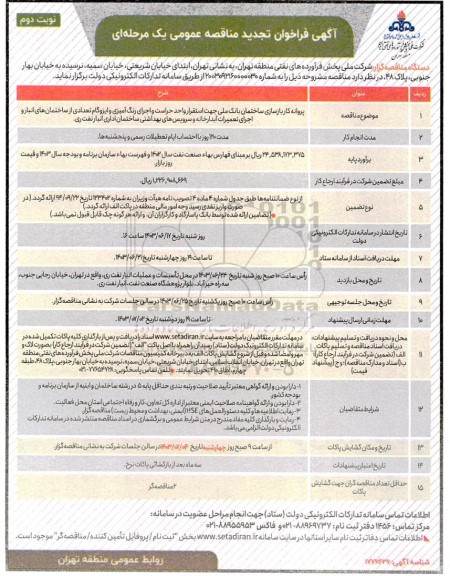 تجدید فراخوان مناقصه پروانه کار بازسازی ساختمان بانک ملی جهت استقرار واحد حراست و اجرای رنگ آمیزی و ایزوگام...- نوبت دوم 