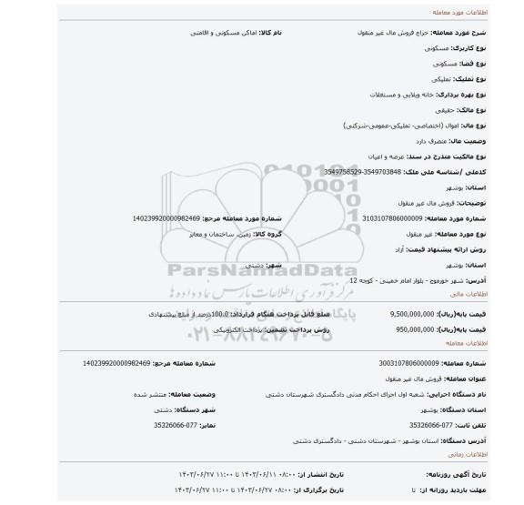 مزایده، فروش مال غیر منقول