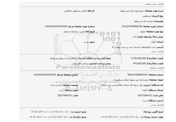 مزایده، مزایده مال غیر منقول