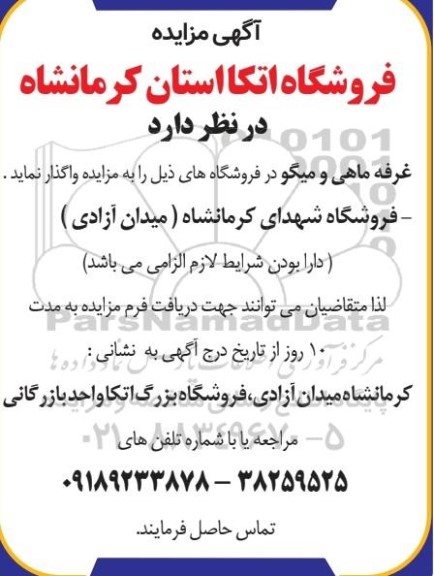 مزایده واگذاری غرفه ماهی و میگو